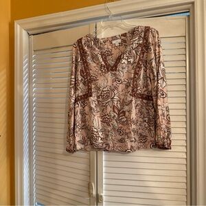 J. Jill Floral V-Neck Blouse - Pink and Brown